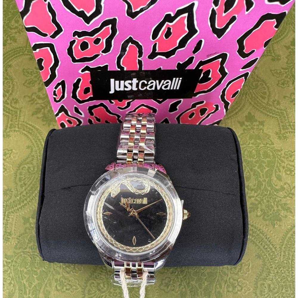 Just Cavalli NWB Animalier Donna Finezza Two Tone Snake Dial Watch Stain JC1L210